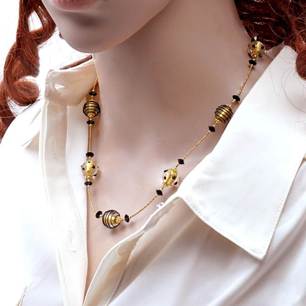Jojo mini black and gold - gold murano glass necklace genuine murano glass
