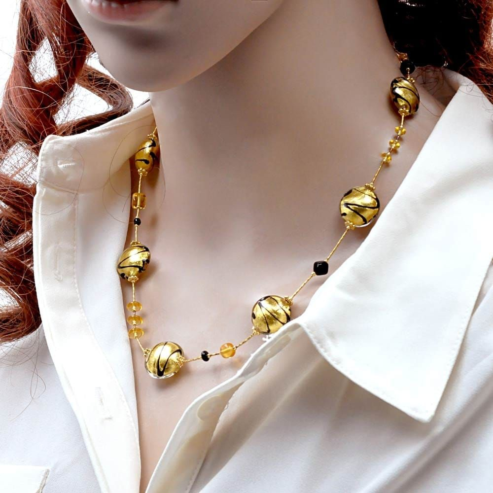 Charly gold - gold murano glass necklace genuine murano glass of venice