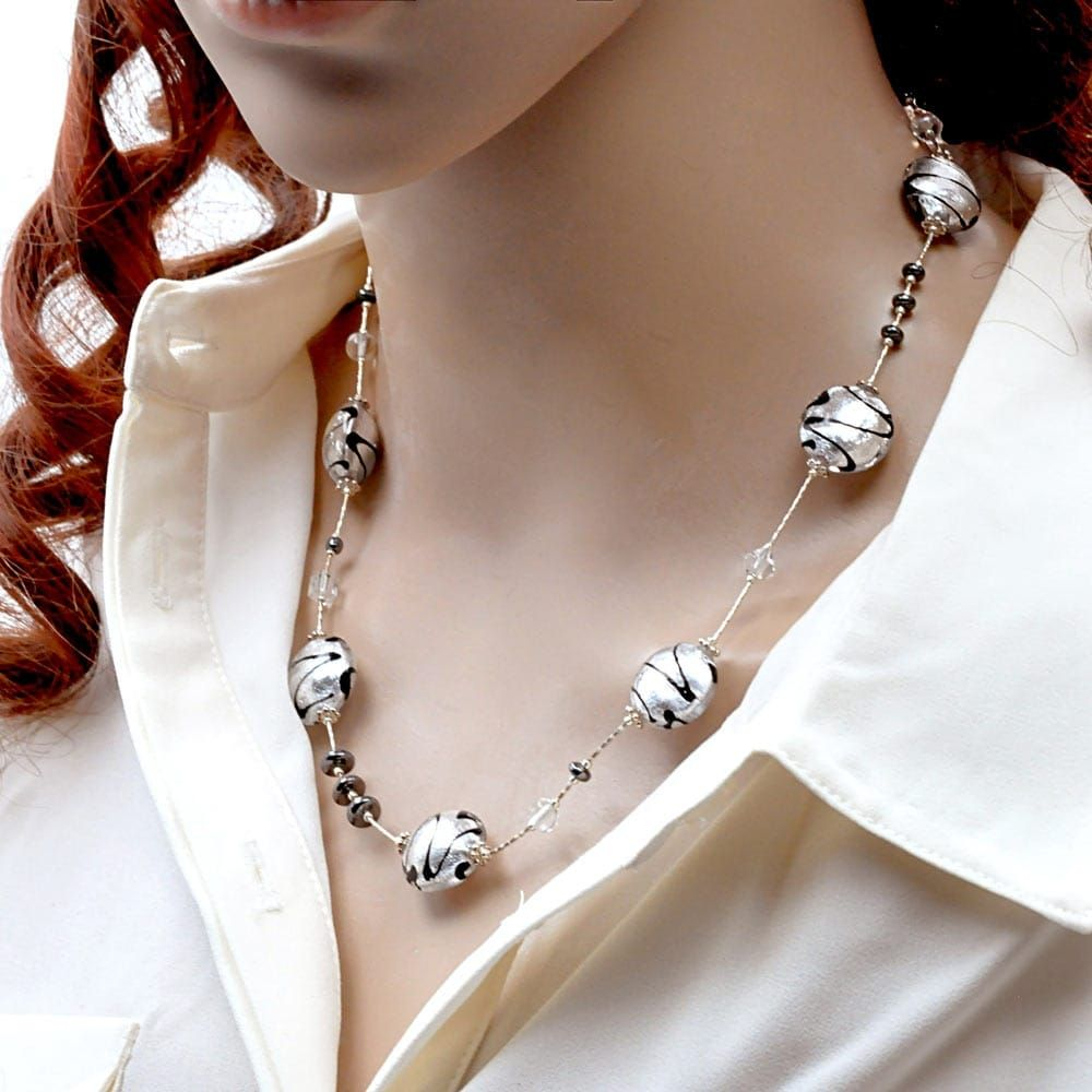Charly silver - silver murano glass necklace genuine murano glass of venice