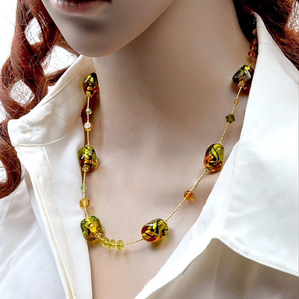 Amber and green murano glass necklace