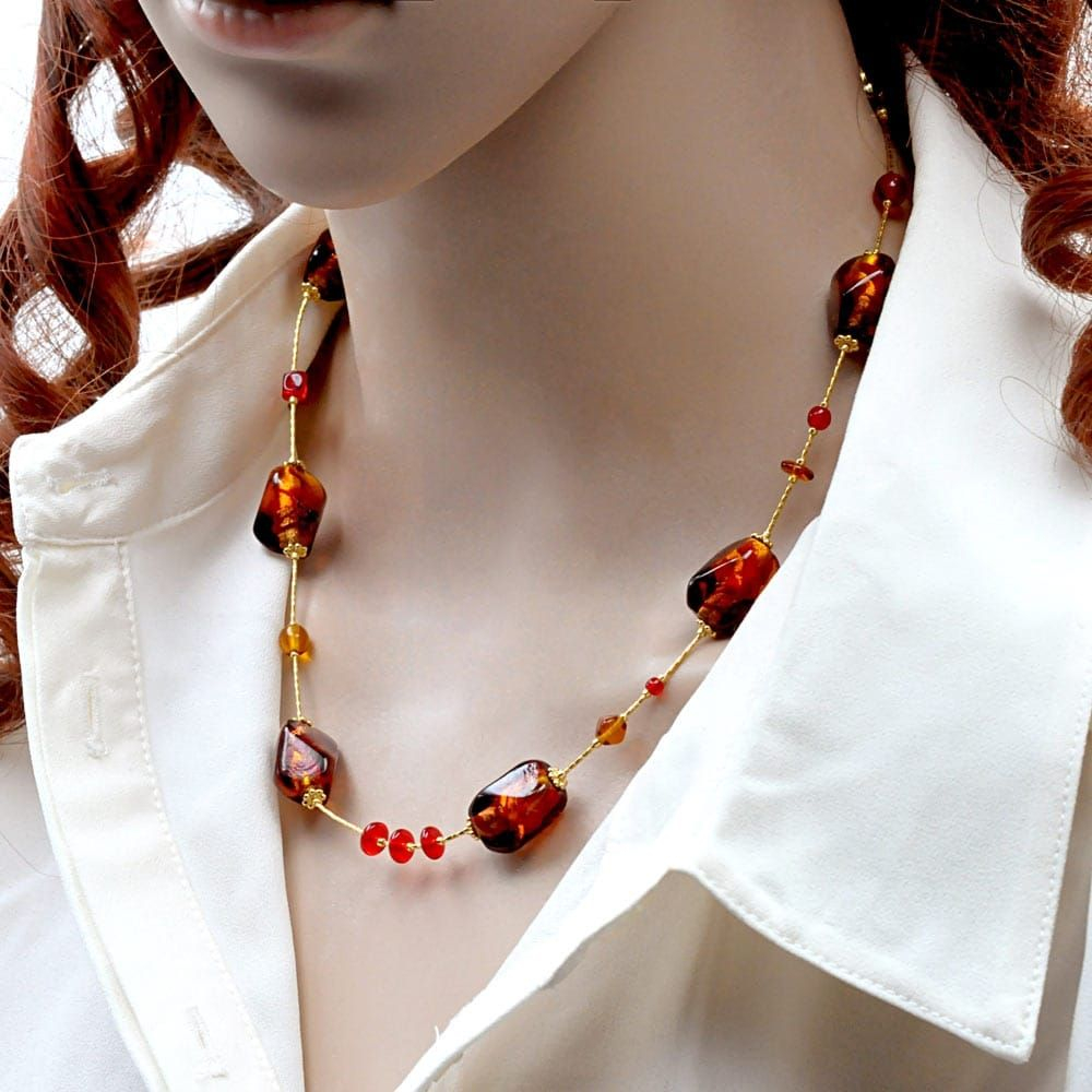 Collier en verre de murano ambre et rouge bijoux de venise