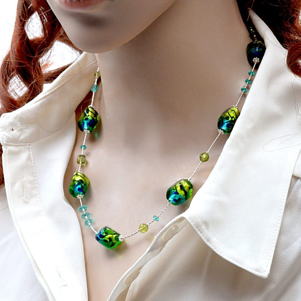 Sasso bicolore verde - collar cristal murano verde y azul 