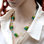 Collana verde in vetro di murano-verde e blu