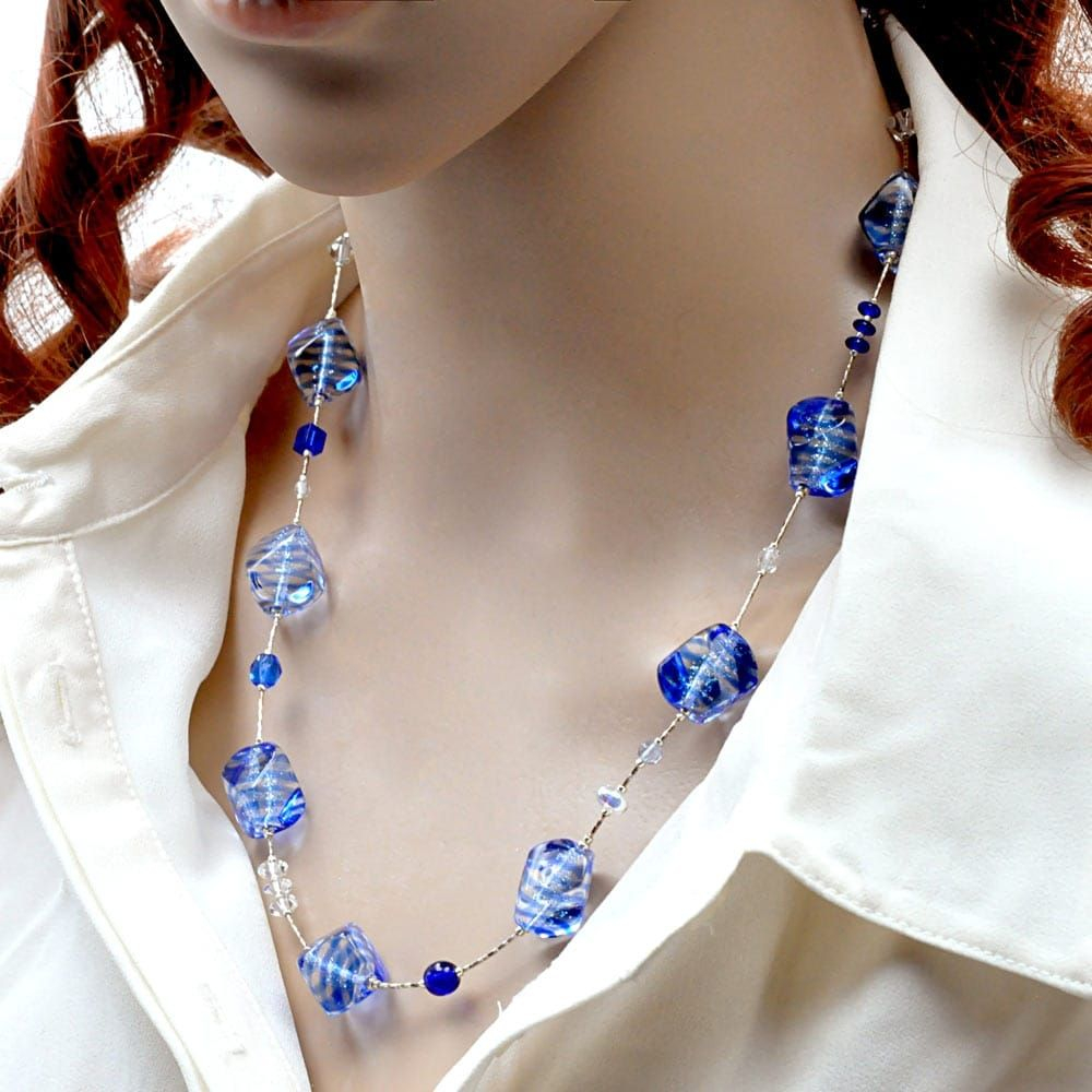 Sasso rigadin blue - blue murano glass necklace venice