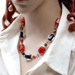 Collar vidrio murano rojo y negro joya genuino murano venecia