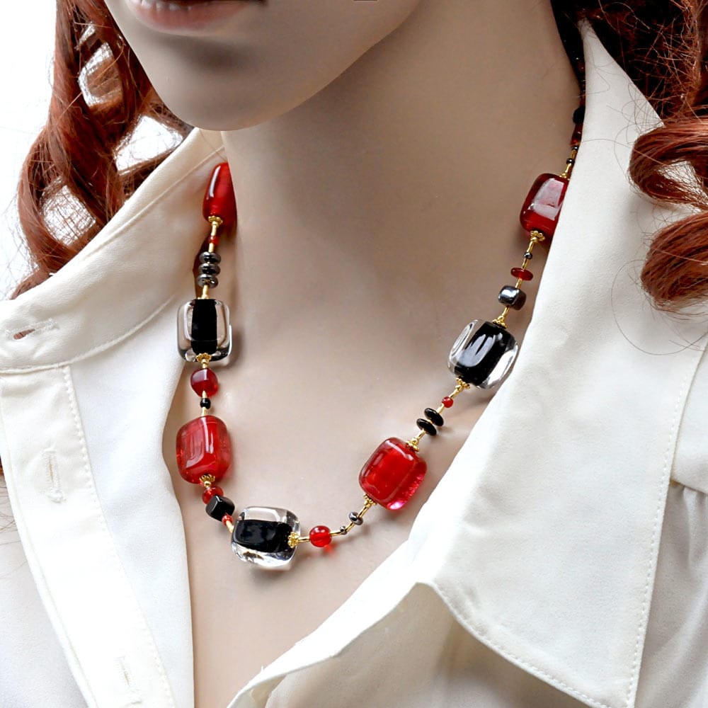 Halskette rot und schwarz aus echtem murano glas rot und schwarz 