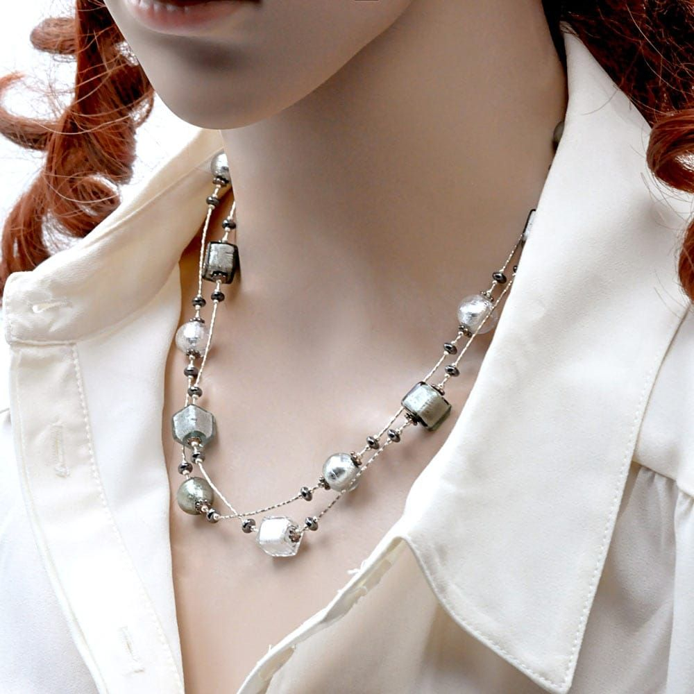 Penelope silber - halskette silber aus echtem murano glas aus venedig
