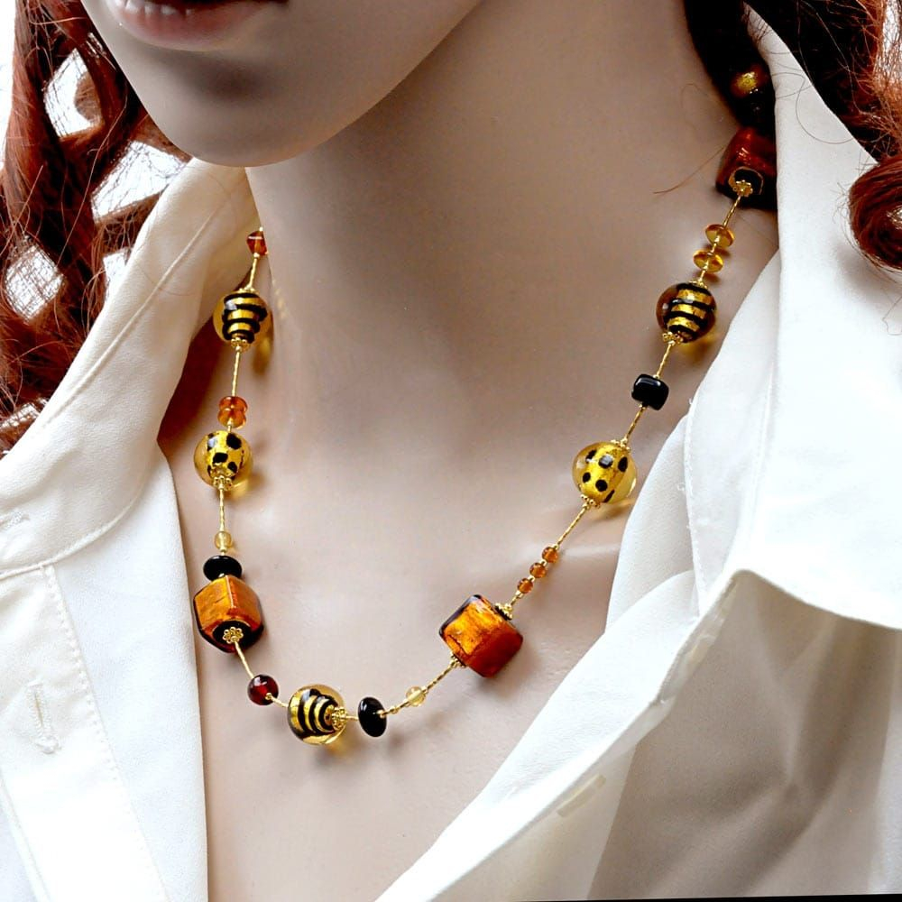 Mix tawny - gold murano glass necklace genuine murano glass