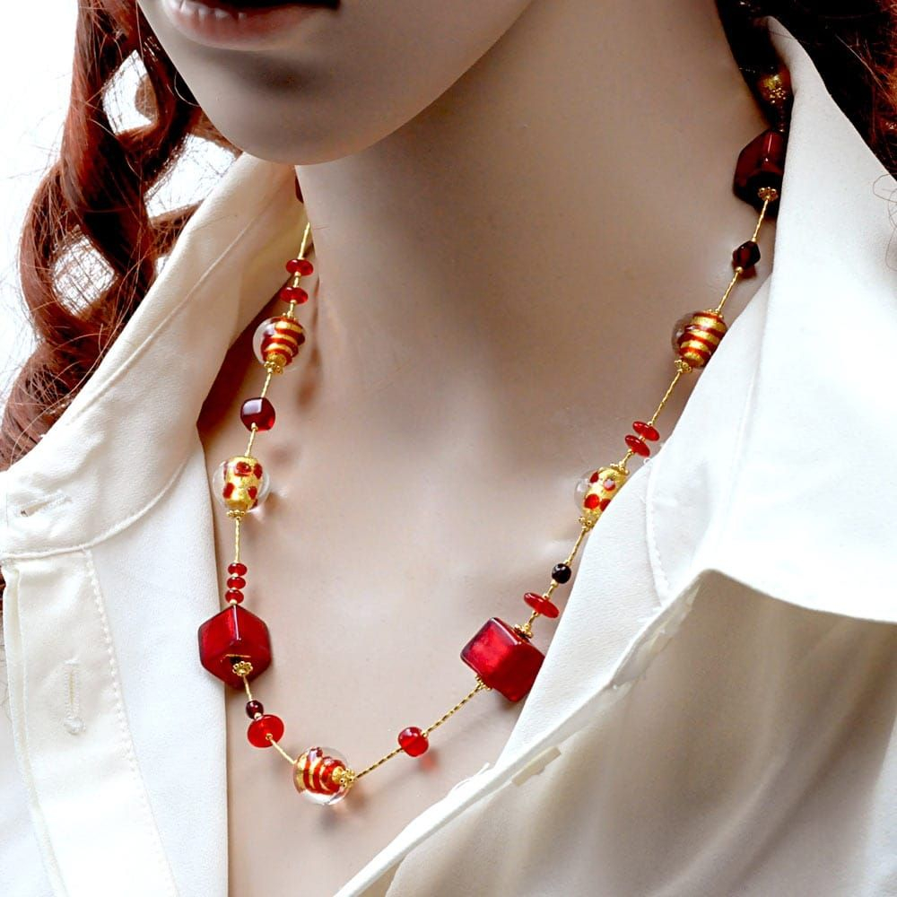 Mix rojo collar de genuino cristal de murano de venecia