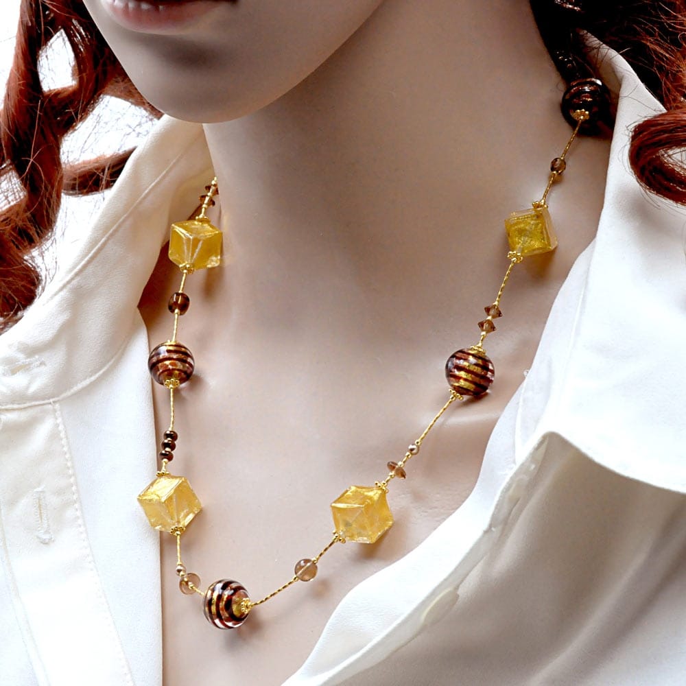Collar oro y castaño joya en verdadero cristal de murano venecia