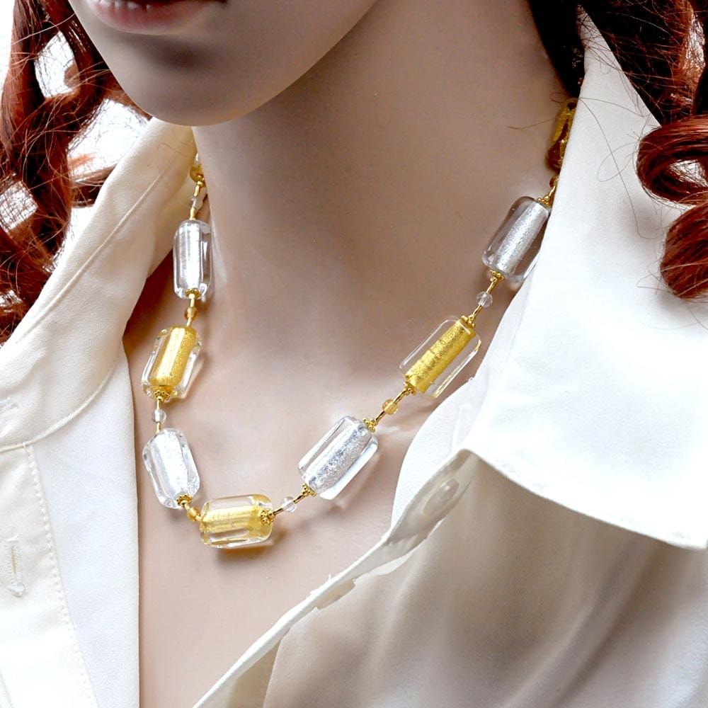 4 seasons winter - gold murano glass necklace jewellery genuine of venice
