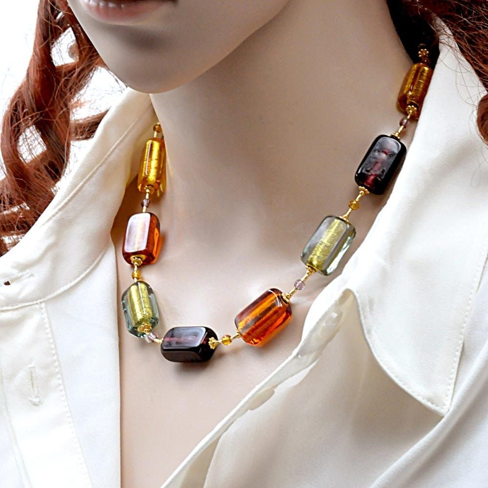 4 säsonger hösten - amber halsband i äkta glas murano venice