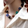 Blue brown gold murano glass necklace 
