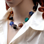 Collier en verre de murano bleu marron satin or venitien