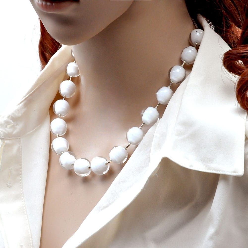 Ball white - white murano glass necklace genuine murano glass of venice
