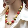 Halsband red jewel guld äkta murano glas 