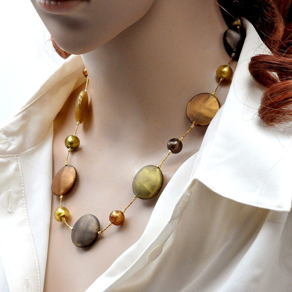 Halskette satin gold aus echtem murano glas aus venedig 