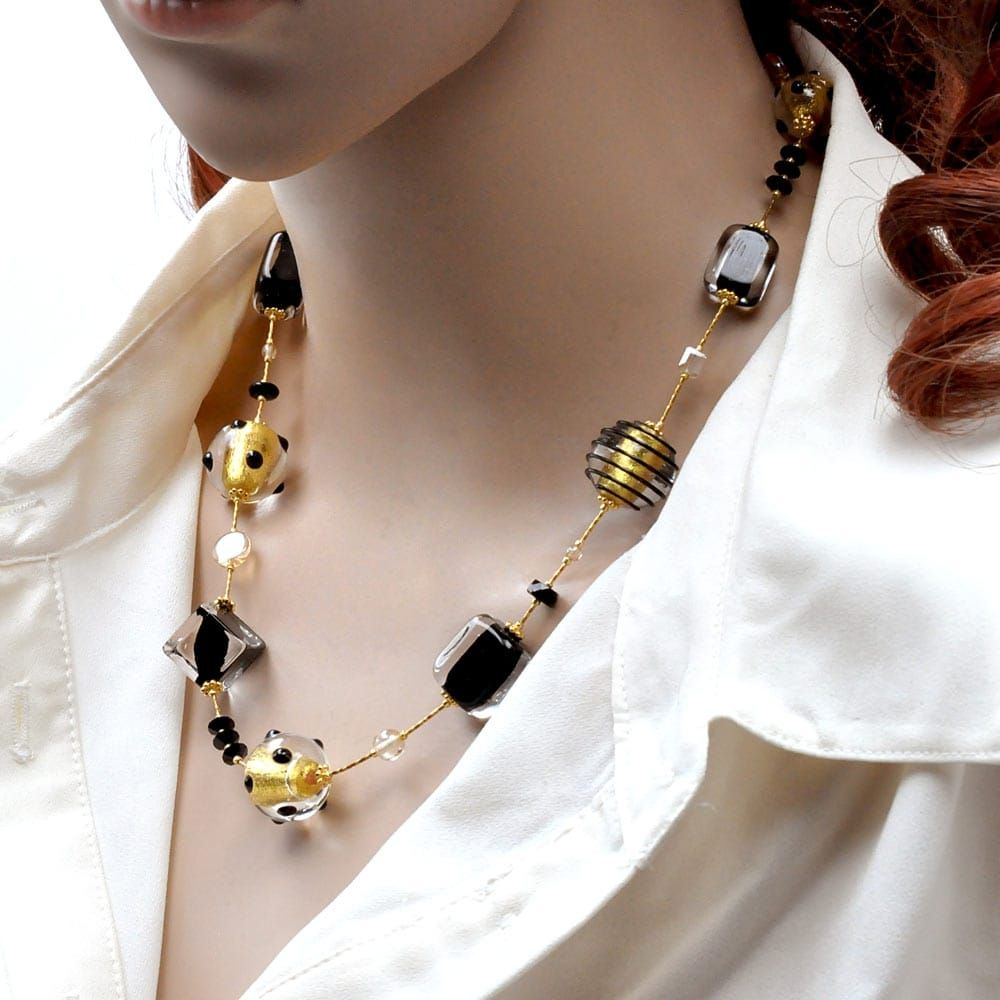 Halskette schwarz und gold schmuck aus echtem murano glas aus venedig 