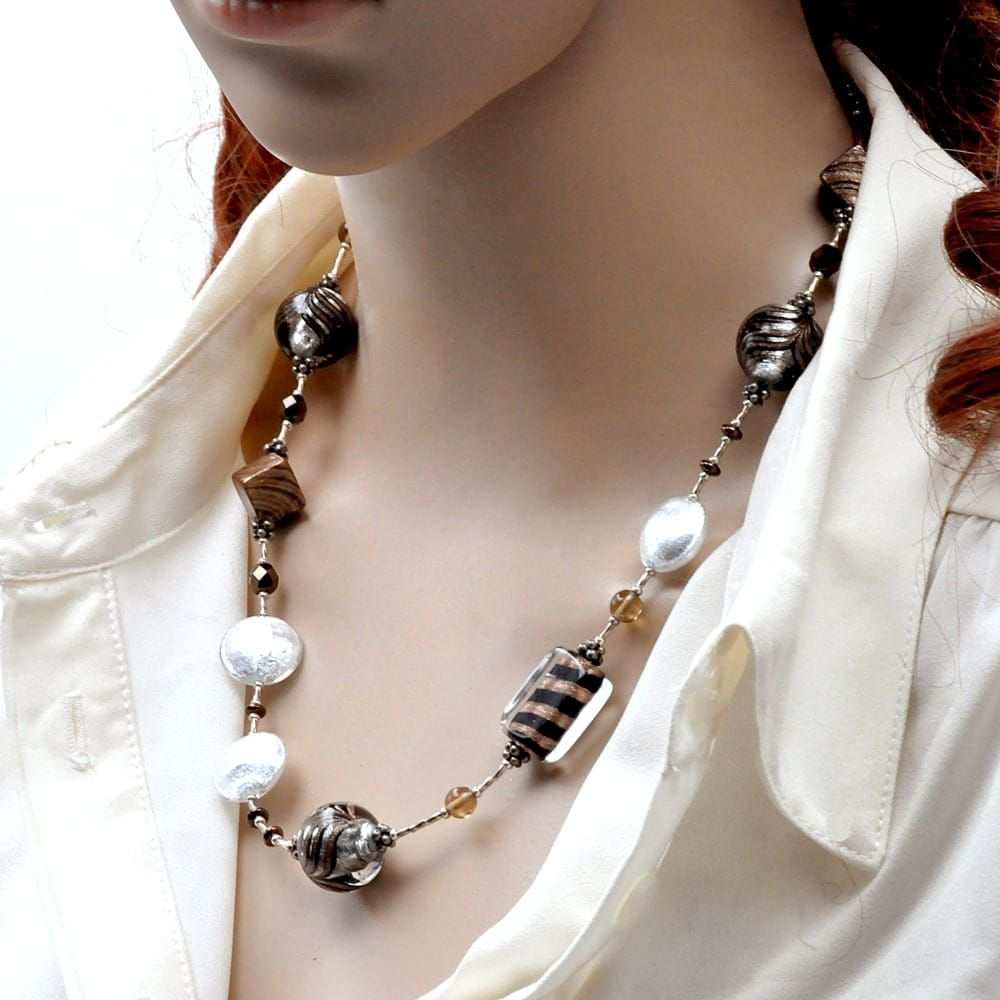 Fenicio plata - collar joya en verdadero cristal abigarrado de venecia 