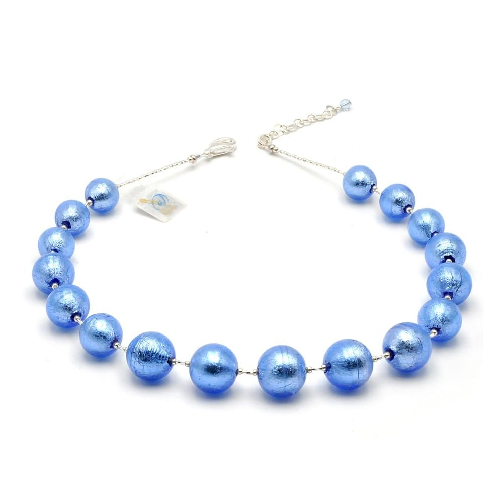 Ball bleu marine - collier bleu bijou en veritable verre de murano de venise