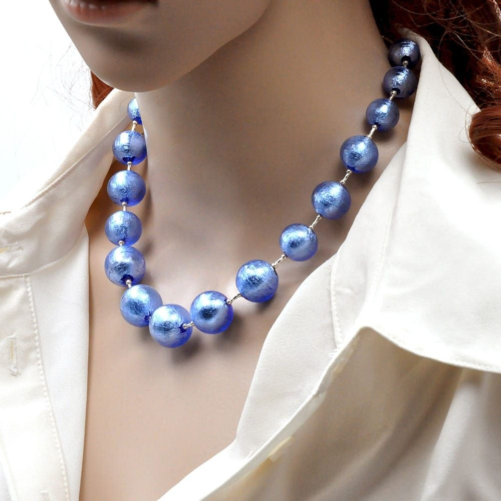 Bola azul marino - collar azul de la joyería de auténtico cristal de murano de venecia