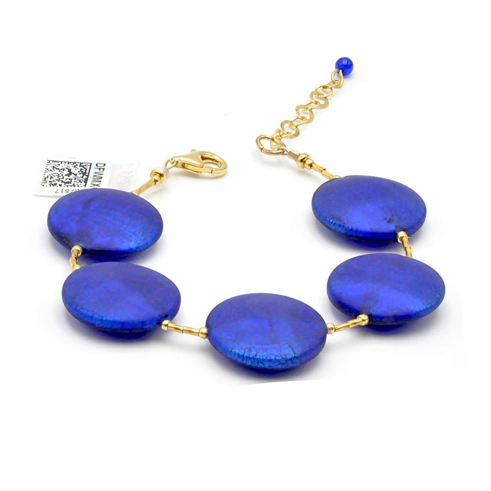 Francy de cetim azul - pulseira azul vidro murano de veneza