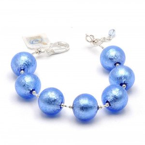 Ball blue - blue murano glass bracelet silver in genuine murano glass from venice