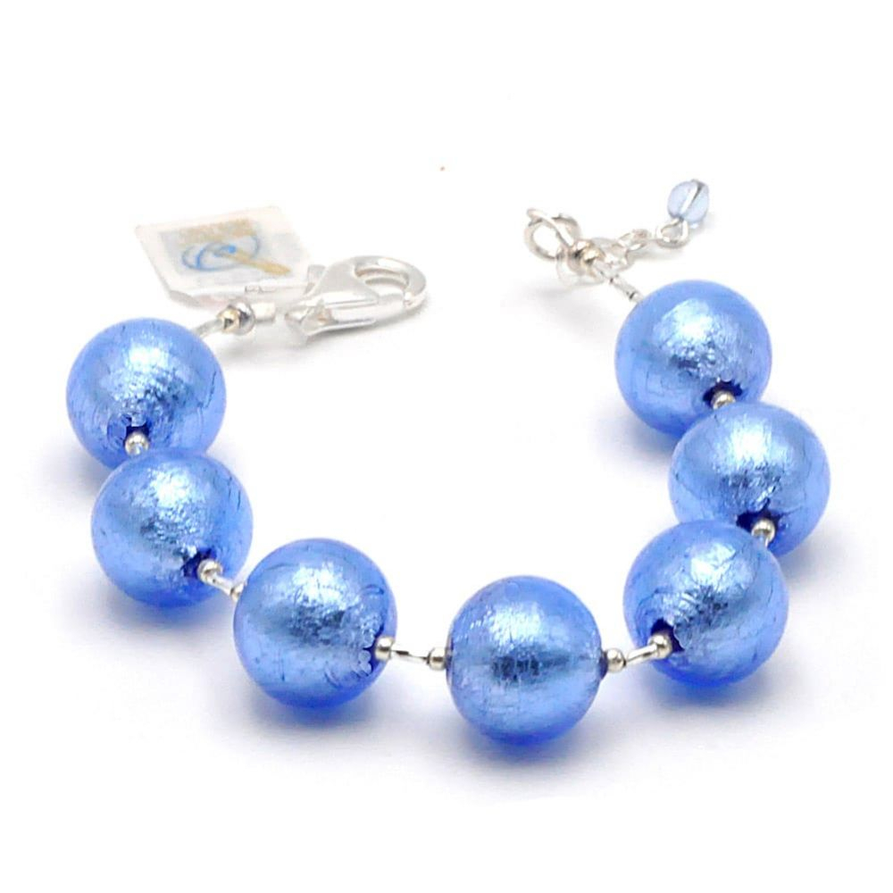 Ball bleu - bracelet bleu argent en veritable verre de murano de venise