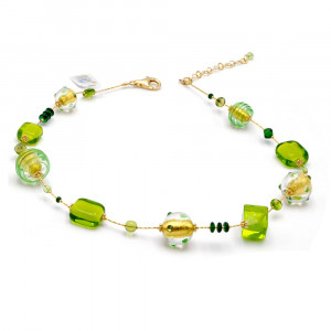 Jojo green and gold - green and gold necklace jewelry in genuine murano glass from venice