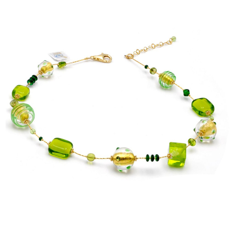 Collar verde joyas de oro en auténtico cristal de murano de venecia Collar verde joyas de oro en auténtico cristal de murano de venecia