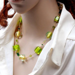 Collier vert et or verre de murano de venise