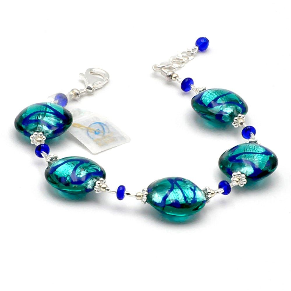 Charly lapis - bracelet bleu en veritable verre de murano de venise