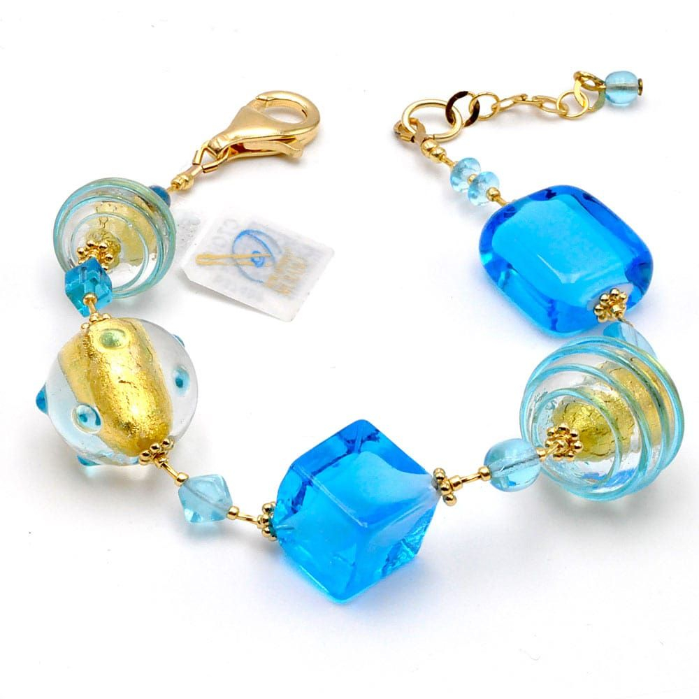 Jojo blauw gouden - armband-blauw en goud originele murano glas van venetië