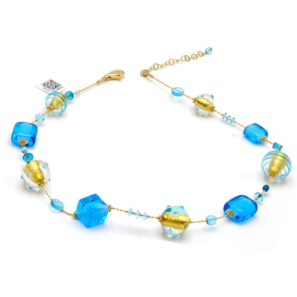 Jojo azul e ouro - colar azul e ouro de vidro de murano jóias genuíno de veneza