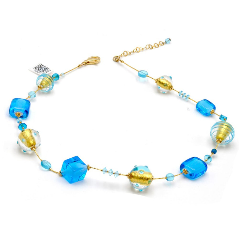 Collana blu e oro gioielli in autentico vetro di murano di venezia