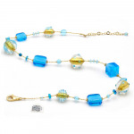 Jojo blauw en goud - ketting blauw gouden sieraden originele murano glas van venetië