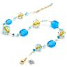 Blue and gold murano glass necklace jewellery genuine of venice
