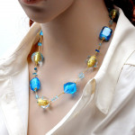 Collar azul y oro cristal de murano joyas de auténtico de venecia