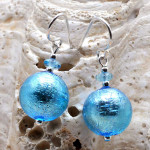 Boucles d'oreilles bleu bijoux en veritable verre de murano de venise