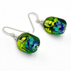 Oorbellen murano glas groen en blauw