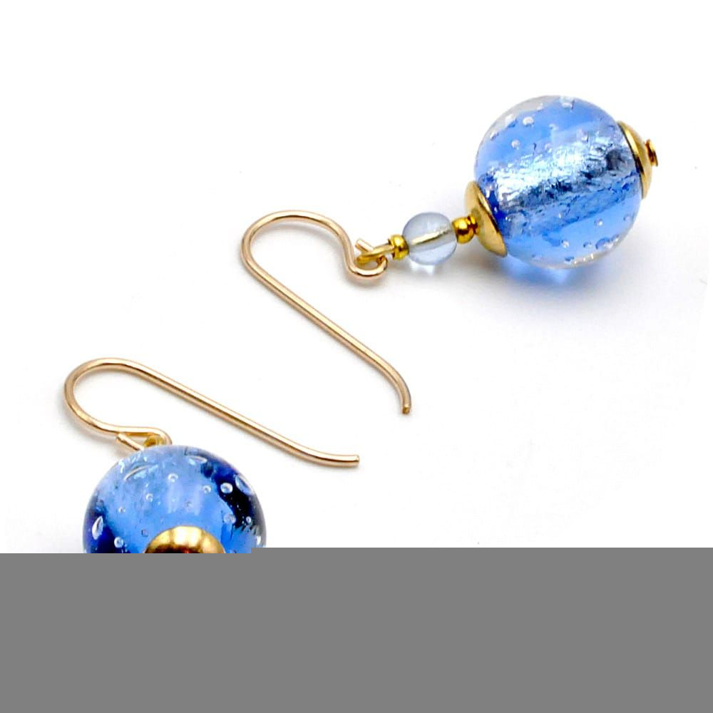 Boucles d'oreilles bleu bijoux en veritable verre de murano de venise