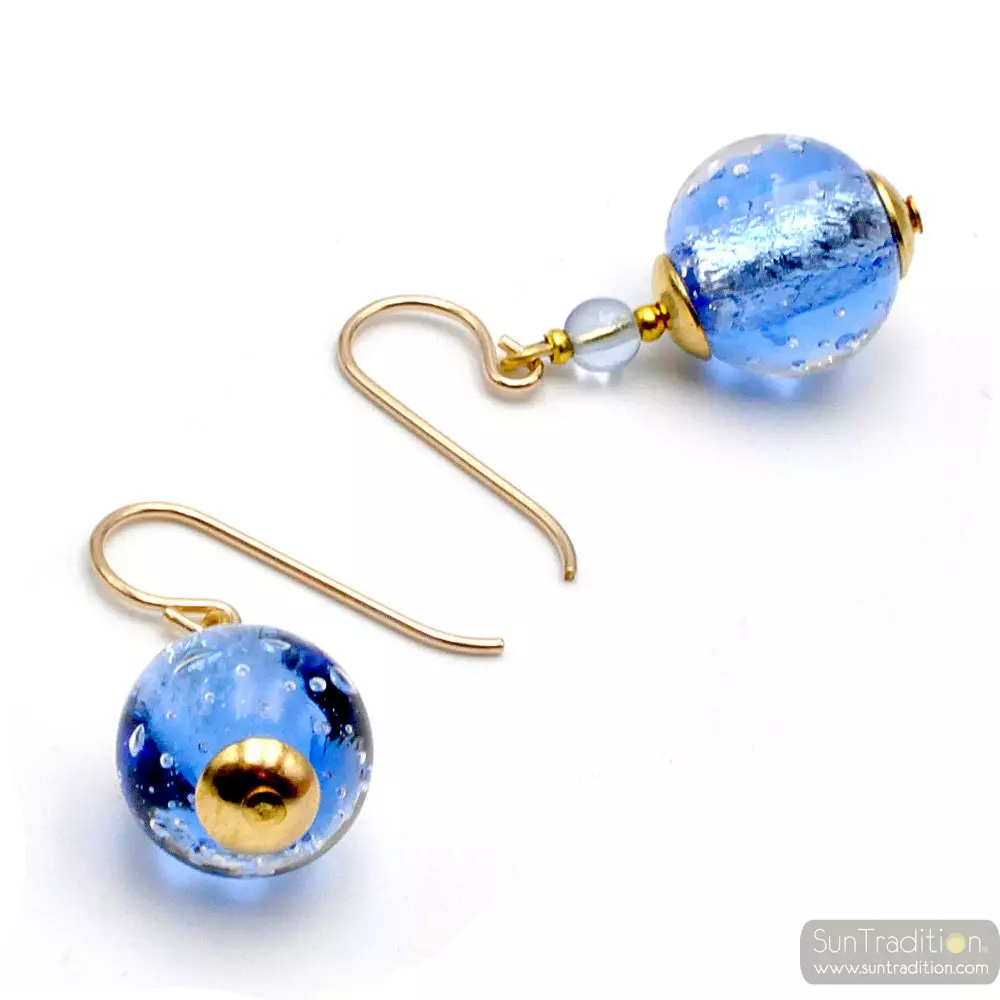 Fizzy bleu ocean - boucles d'oreilles bleu bijoux en veritable verre de murano de venise