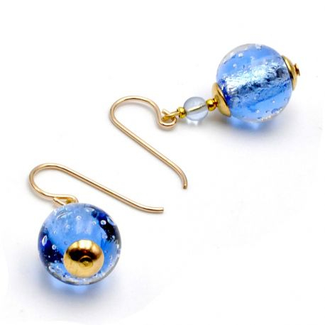 Fizzy blue ocean - blå øredobber smykker i ekte murano-glass fra venezia