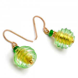 Jojo vert et or - boucles d'oreilles vertes bijou en veritable verre de murano de venise