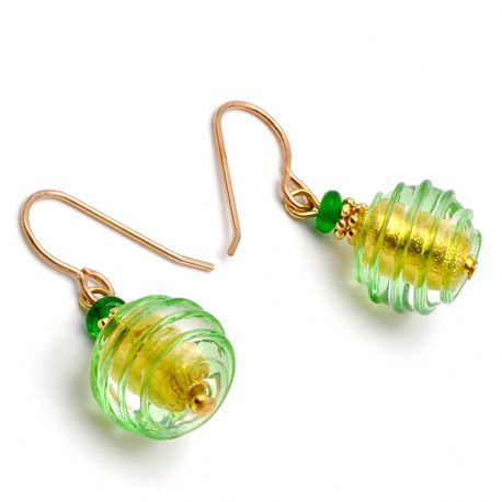 Jojo grønn-og-gull - øreringer-grønn juvel, ekte murano-glass i venezia