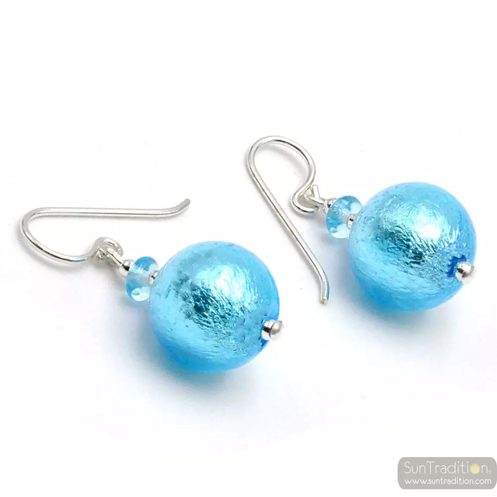 Ball light blue - blue murano glass earrings jewelry genuine from venice