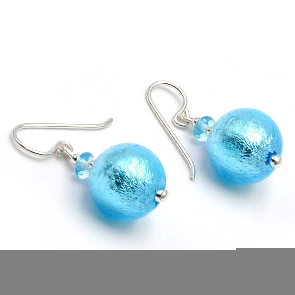 Ball bleu clair - boucles d'oreilles bleu bijoux en veritable verre de murano de venise
