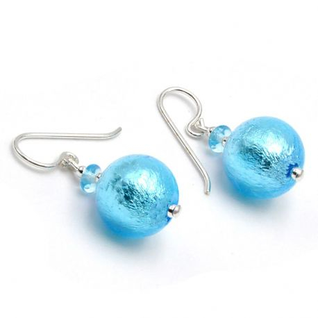 Ballen lys blå - gjennomboret blå øredobber smykker i ekte murano-glass fra venezia