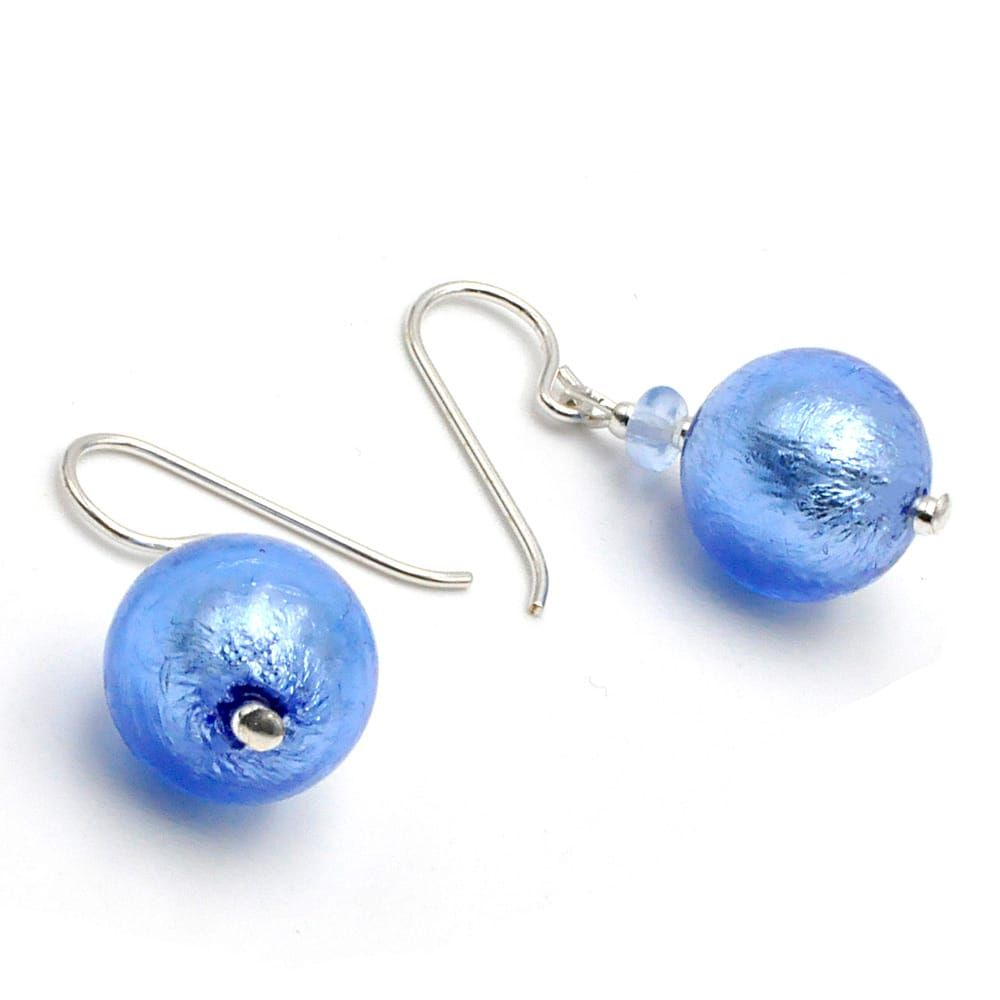 Ball azul marino - aretes azul cristal de murano joyería en auténtico cristal de venecia