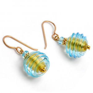 Jojo blue and gold - blue murano glass earrings jewel genuine of venice